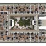 3D Floorplan rendering of huge apartment complex with 2BHK floor plan, by Biorev Renderings Studio. Architectural Floor Plan illustration
