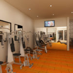 3d rendered design image of gym and fitness center interior with all equipment and decent design by Biorev Renderings Studio. Architectural illustration