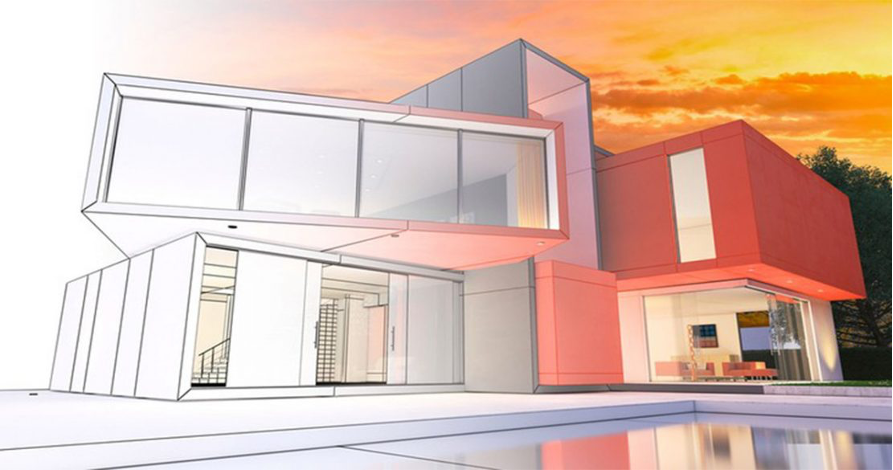 Image of a 3D architectural model of modern house
